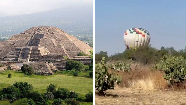 Teotihuacán: Globo aerostático aterriza de emergencia en la zona arqueológica