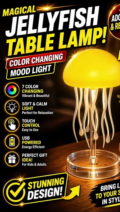 Jellyfish Table Lamp | Color Changing LED Mood Night Light for Bedroom Desk Decor