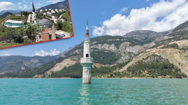 Büyün mahalle sular altında kaldı, geriye bir tek minare kaldı