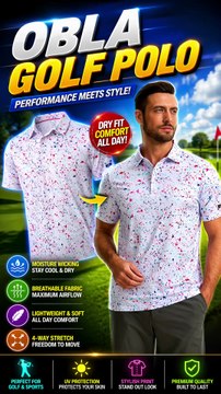 Obla Men’s Golf Polo Shirt | Dry Fit Performance Casual Printed Polo