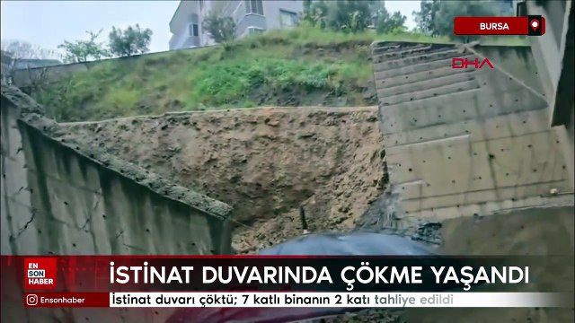 Bursa'da istinat duvarı çöktü: 7 katlı binanın 2 katı tahliye edildi
