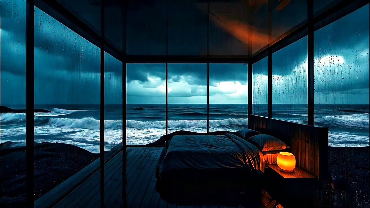 Sleep Instantly in a Luxury Glass Room 🌊 | Ocean Waves at Night ASMR