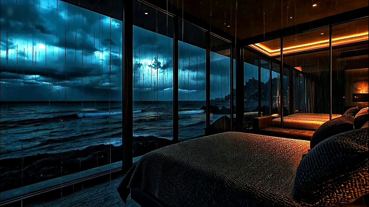 Ultimate Relaxation in Glass Room by the Sea 💧 | Night Waves ASMR Sleep