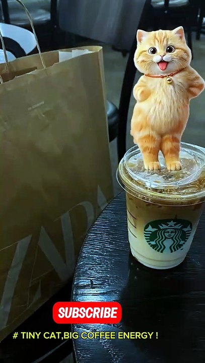 # TINY CAT ON TOP OF COFFEE