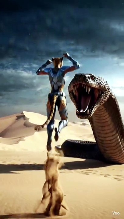Cheetah humanoid vs giant snake fight,