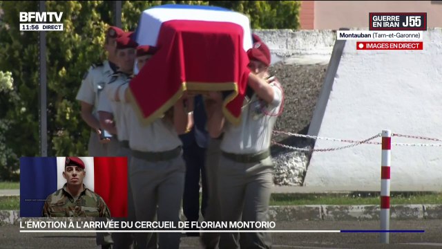 Le cercueil de l'adjudant Florian Montorio fait son entrée sur la place d'armes du 17e RGP de Montauban