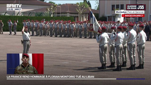 Hommage à l'adjudant Florian Montorio: l'honneur au drapeau est rendu par le commandant des troupes adjoint