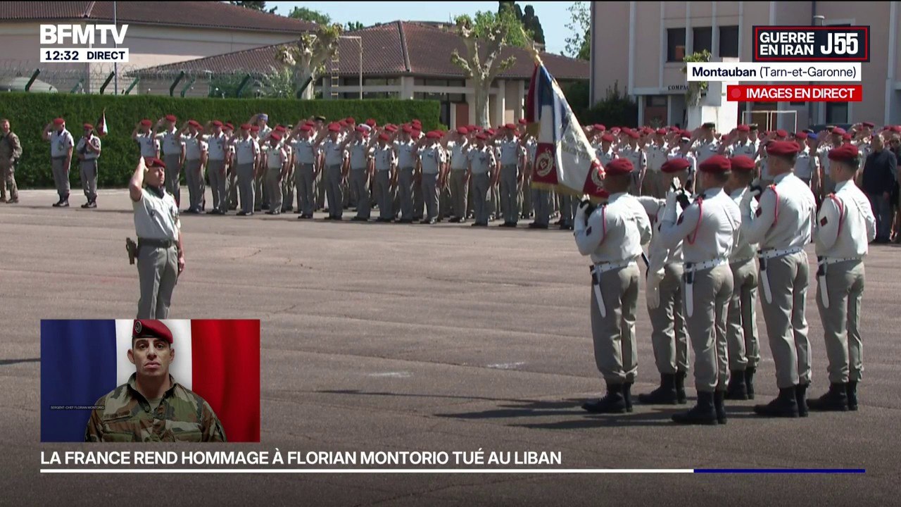 Hommage à l'adjudant Florian Montorio: l'honneur au drapeau est rendu par le commandant des troupes adjoint