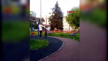 Parkta pes dedirten görüntü: Oyuncak silahla atış talimi yaptırdı