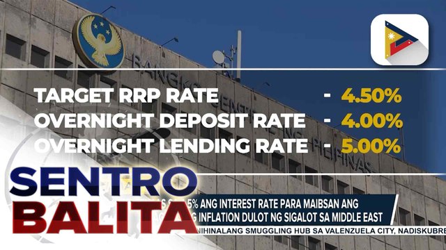 BSP, itinaas sa 4.5% ang interest rate para maibsan ang inaasahang pagbilis ng inflation dulot ng sigalot sa #MiddleEast | ulat ni Elijah Canlas