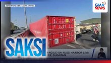 Trailer truck, tumagilid sa NLEX Harbor Link Northbound; driver, sugatan | Saksi