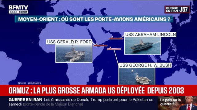 3 porte-avions, 12 navires, 3 sous-marins nucléaires... Dans le détroit d'Ormuz, la plus grosse armada américaine déployée depuis 2003