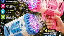EagleStone 2 Pack Bubble Guns with Lights & Solution Kids Summer Party Toy