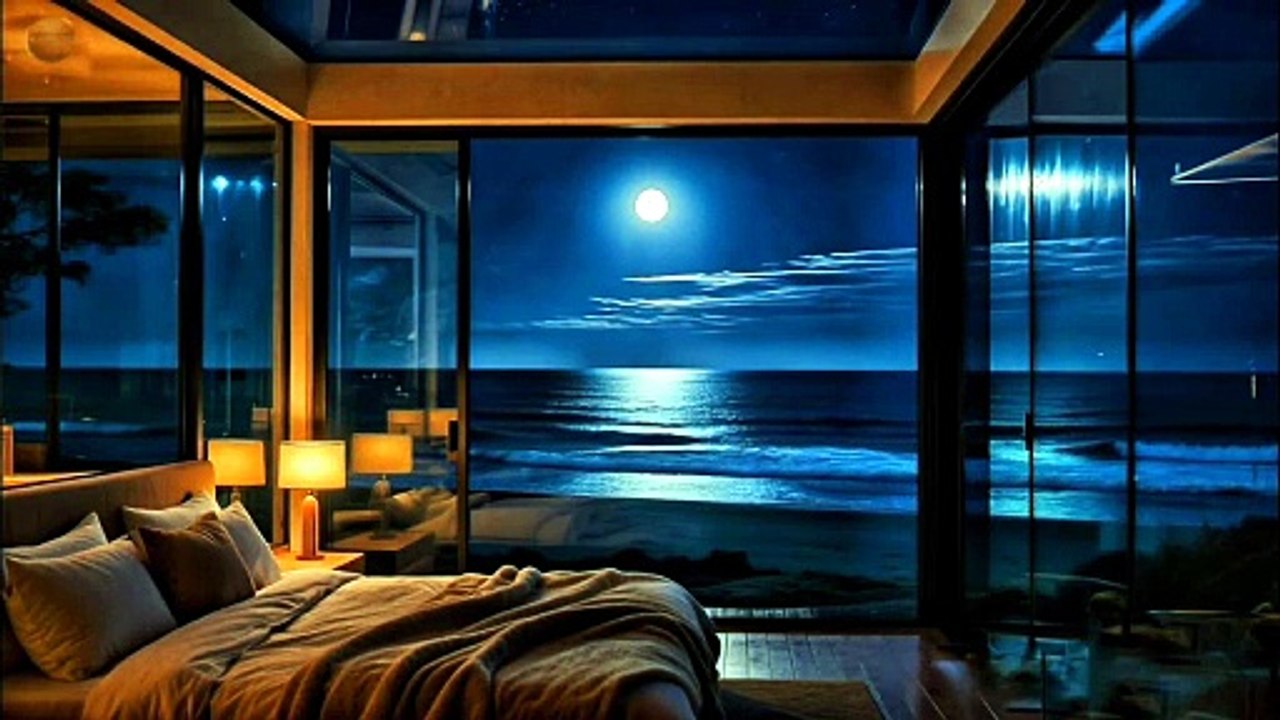 Peaceful Night Waves in Luxury Glass Room 🌊 | Fall Asleep Easily Ocean Sounds ASMR