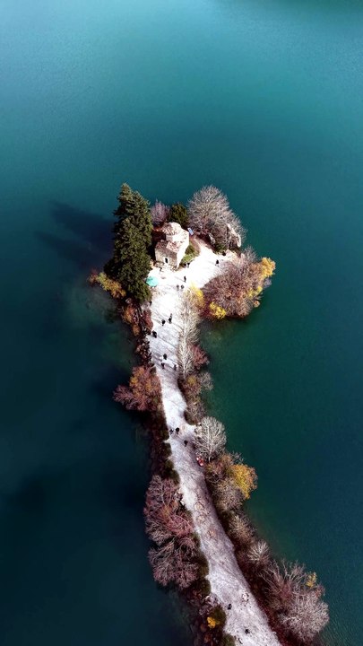 Aerial View of Serene Island Pathway