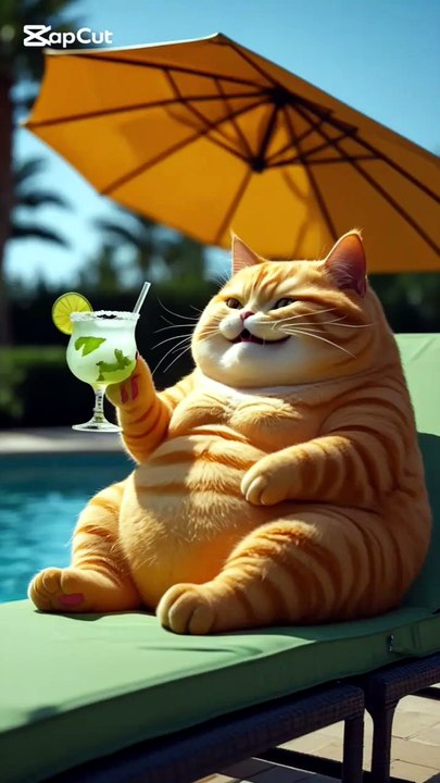 Lazy Days & Minty Sips 😼🌴  Chubby Cat Poolside Chill