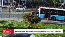 Motosikletin duraktaki otobüse çarptığı kazanın görüntüleri ortaya çıktı