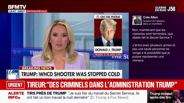 Tirs au dîner des correspondants de la Maison Blanche: pour Donald Trump, l'assaillant avait énormément de haine dans le cœur