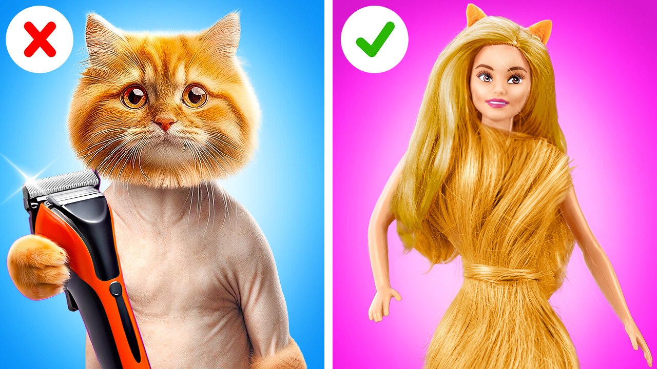 A Cat's Creative Adventure: Crafting Barbie from Fur