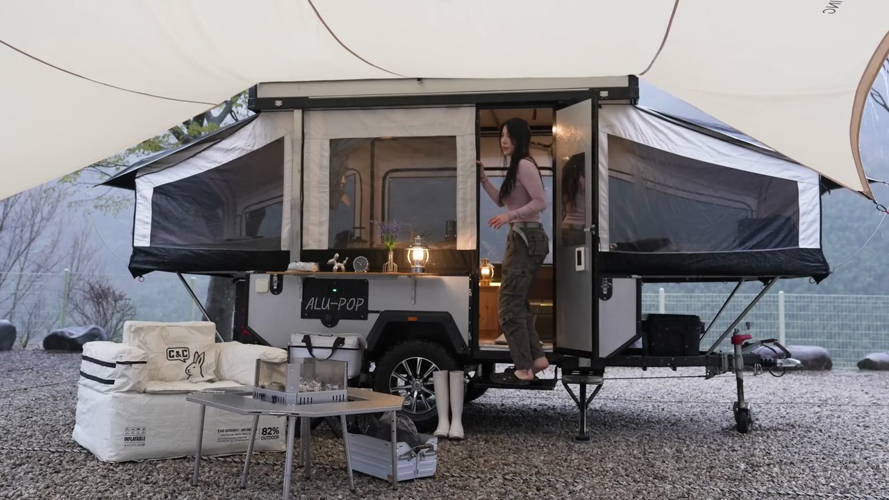 ☔️HEAVY RAIN CAMPING IN AN AUTOMATIC 3-ROOM TRAILER