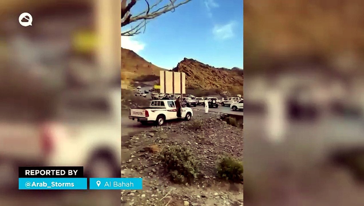 A sudden flash flood swept away dozens of vehicles in a ravine in Al Bahah, Saudi Arabia