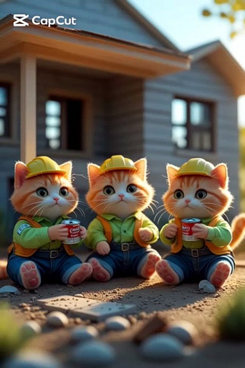 Tiny Builders, Big Dreams 😻☕  Kittens on Coffee Break 🐾