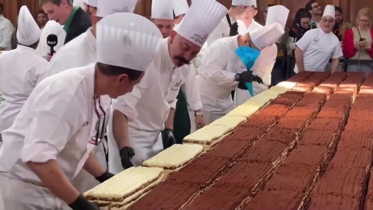 Pastry chefs set tiramisu world record with 19,000 eggs and two tonnes of mascarpone