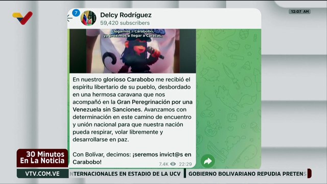 Presidenta (E) acompañó la Gran Peregrinación por una Venezuela sin sanciones en el estado Carabobo