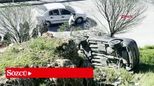 El freni çekilmeyen otomobil şarampole yuvarlandı
