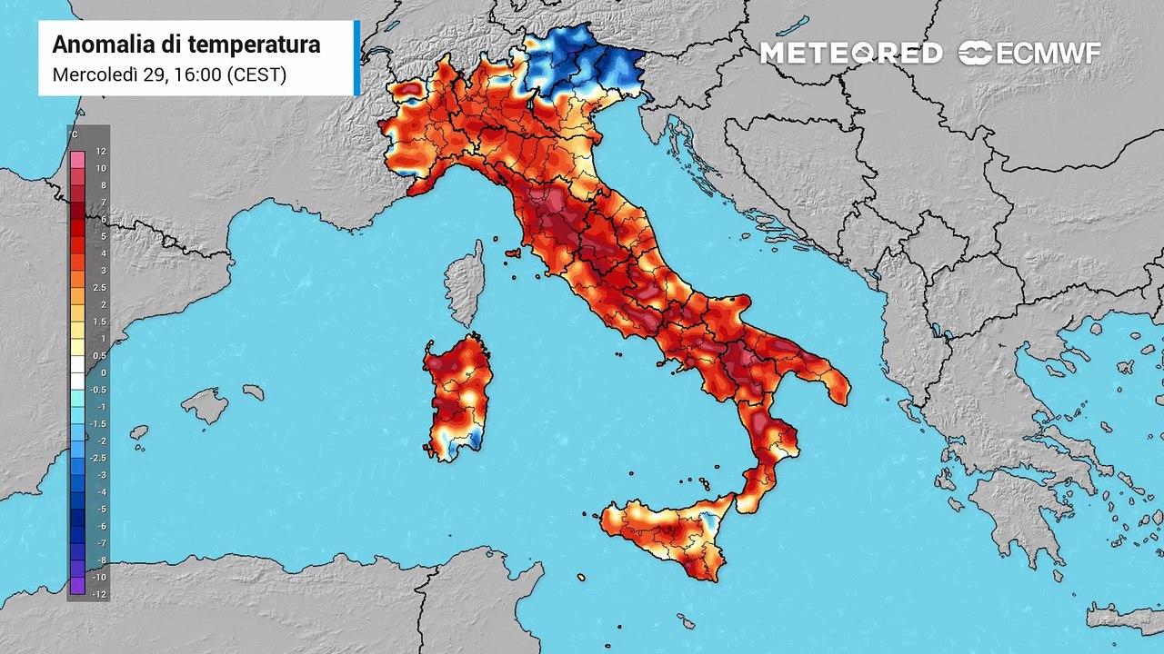 Mappa relativa all'anomalia di temperatura