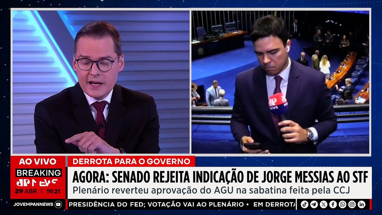 AGORA: Senado rejeita indicação de Jorge Messias ao STF