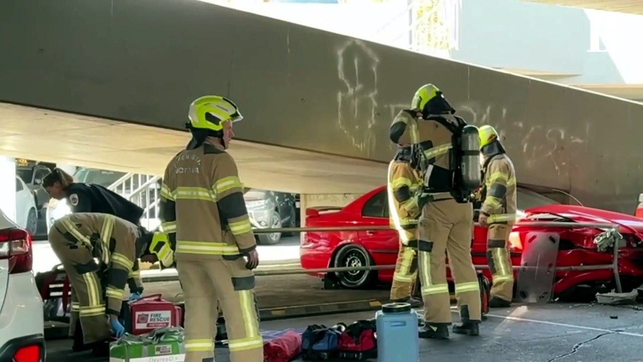 Firefighters free driver of car wedged at Bendigo Coles car park