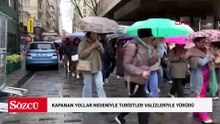 Taksim'de kapanan yollar nedeniyle turistler valizleriyle yürüdü
