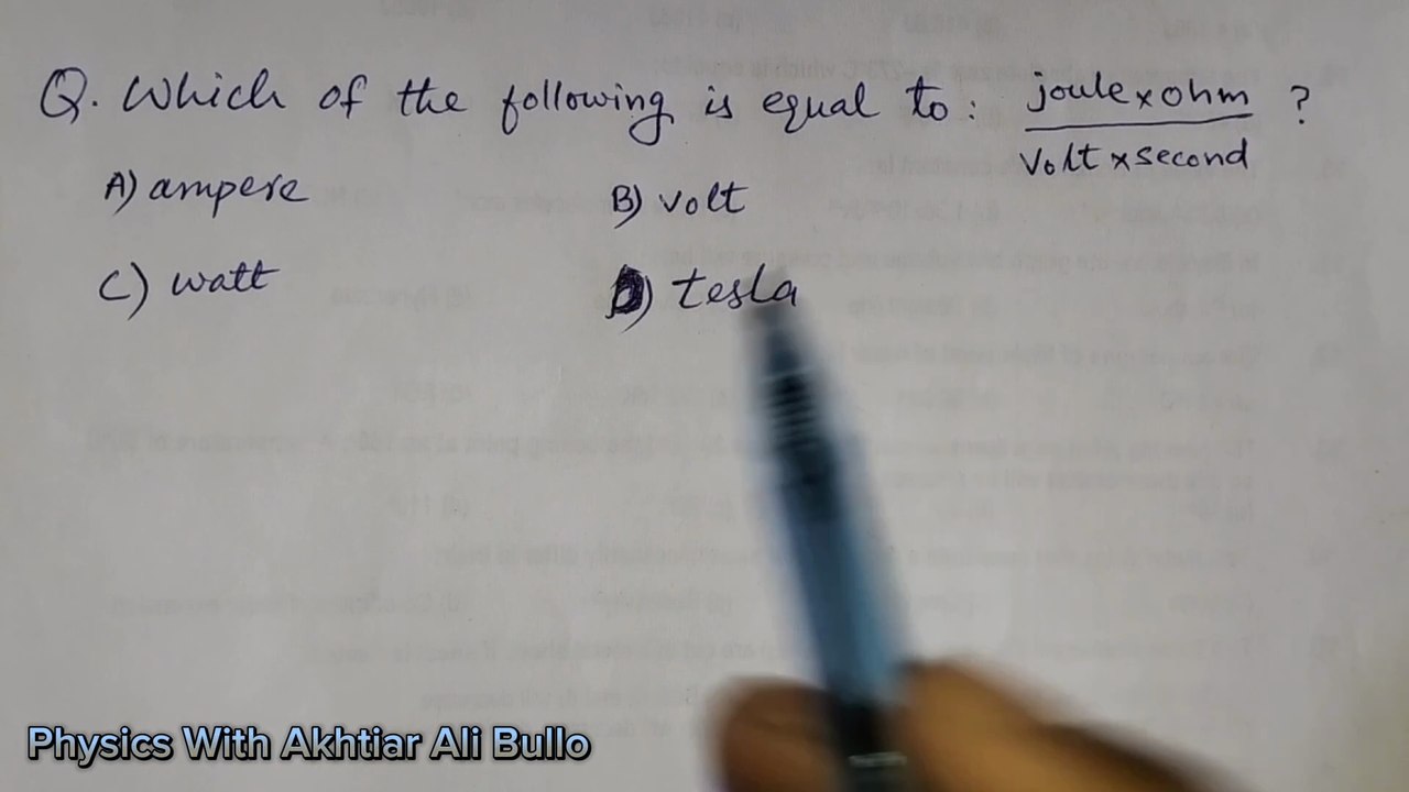 Which of the following is equal to joule × ohm/volt × second