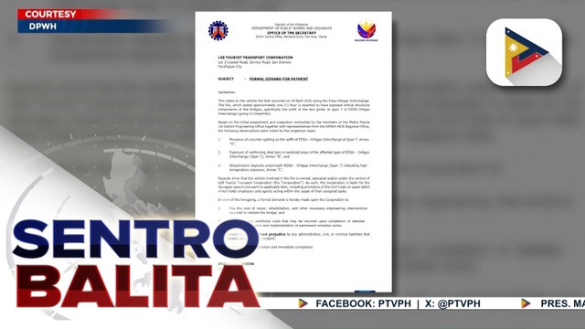 Kumpanya ng bus na nasunog sa EDSA-Ortigas Interchange, pinagbabayad ng DPWH para sa gagawing pagkukumpuni