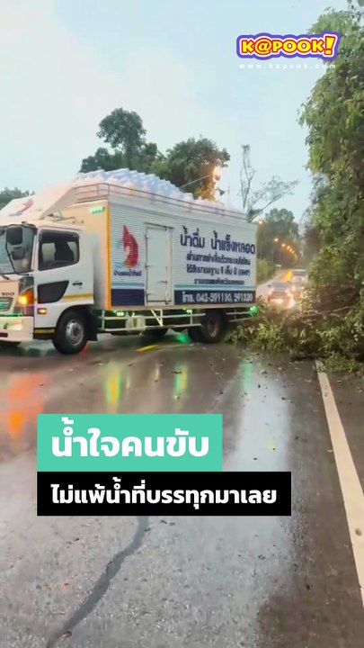 ชื่นชม ! รถบรรทุกช่วยดันต้นไม้ให้พ้นทาง หลังลมแรงทำล้มขวางถนน