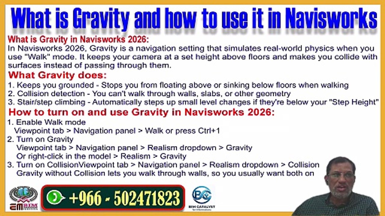 What is Gravity and Collision and how to use the in Navisworks for Realistic Walkthroughs