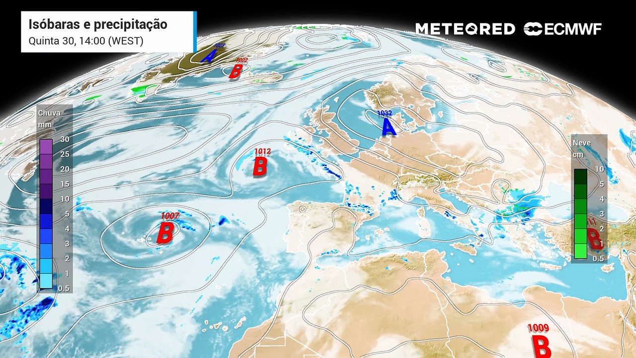 Fim de semana prolongado com chuva e trovoada em Portugal continental