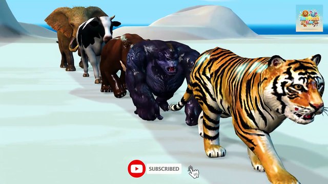 Paint Animals Gorilla Elephant Cow Lion Tiger Brown Bear Fountain Crossing Animal Game Animation