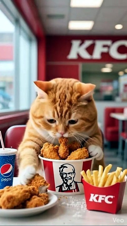 Cute cat enjoying crispy KFC vibes 😺🍗 #CatLovers #KFC #CuteCat #FunnyCat #FoodieCat #ViralPets #CatLife