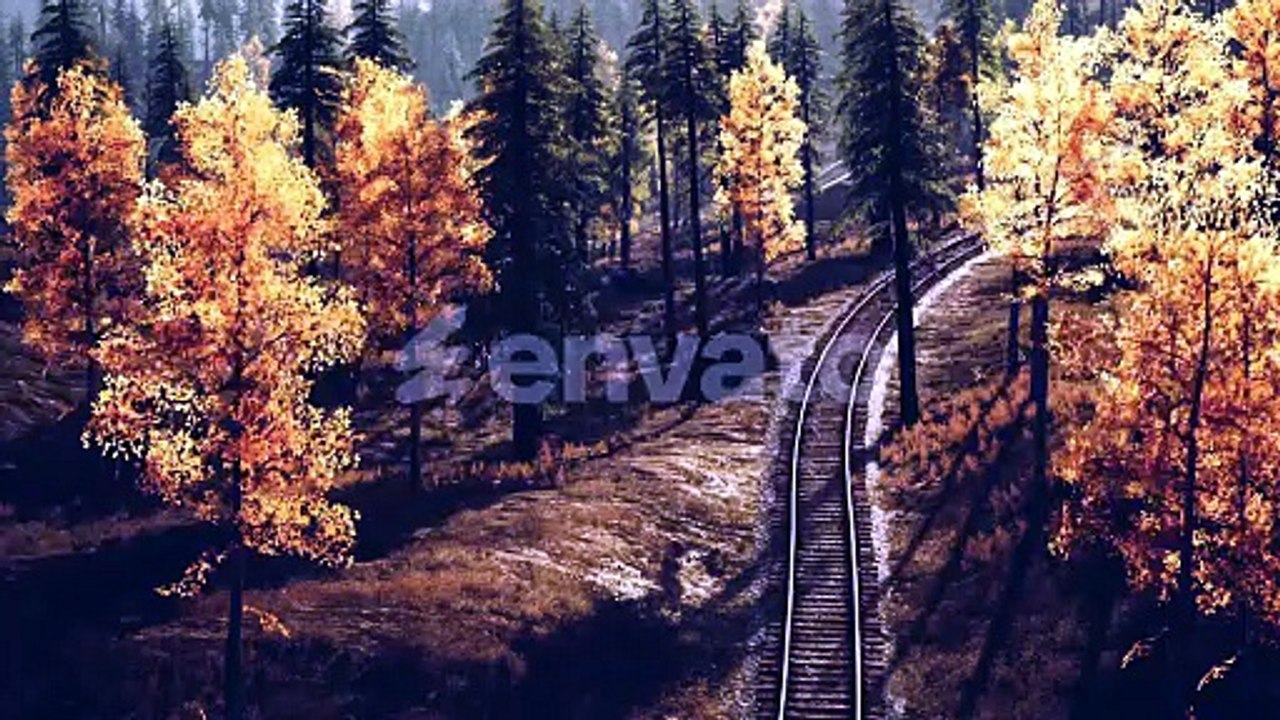 Autumn Forest Journey with Winding Train Tracks