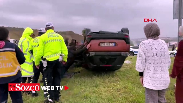 Sinyalizasyon direğine çarpan otomobil takla attı: 1’i çocuk 4 yaralı