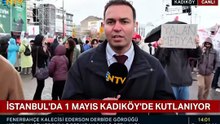 NTV’nin Kadıköy’deki 1 Mayıs yayınında “Yalan Medya” pankartı ekrana yansıdı.
