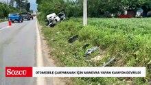 Otomobile çarpmamak için sürücüsünün manevra yaptığı kamyon devrildi; 5 yaralı