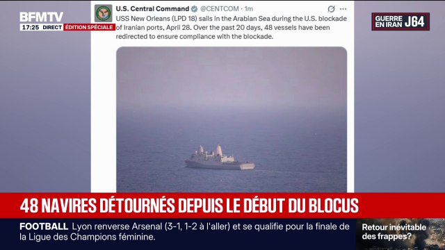 Depuis le début du blocus du détroit d'Ormuz, 48 navires ont été détournés, selon le CENTCOM