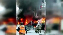 Okul inşaatında çıkan yangında 7 konteyner kül oldu
