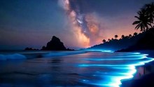 Magic Glowing Ocean - Bioluminescent Waves AI Animation
