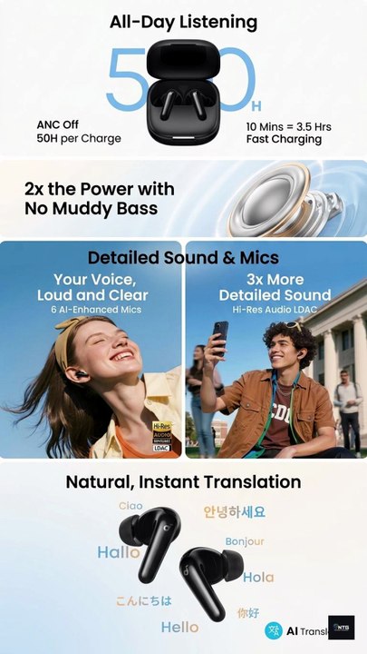 Soundcore by Anker P31i ANC Earbuds, Hi-Res Audio, 50H Playtime, AI Translation