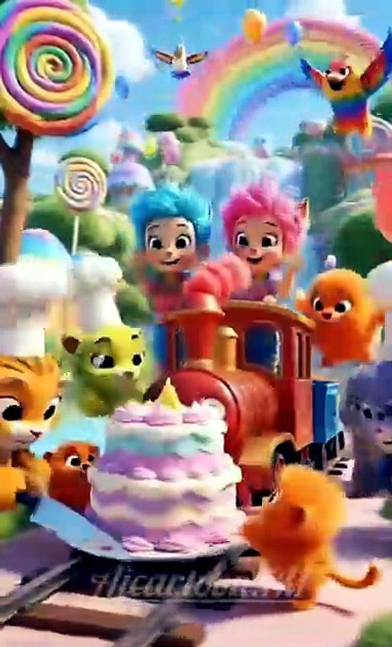 Cute cartoon dancing or driving train happily