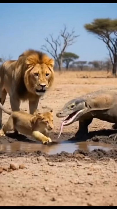 Mom looking patiently then roars to save the baby lion that hides underwater! #unique #junglelife